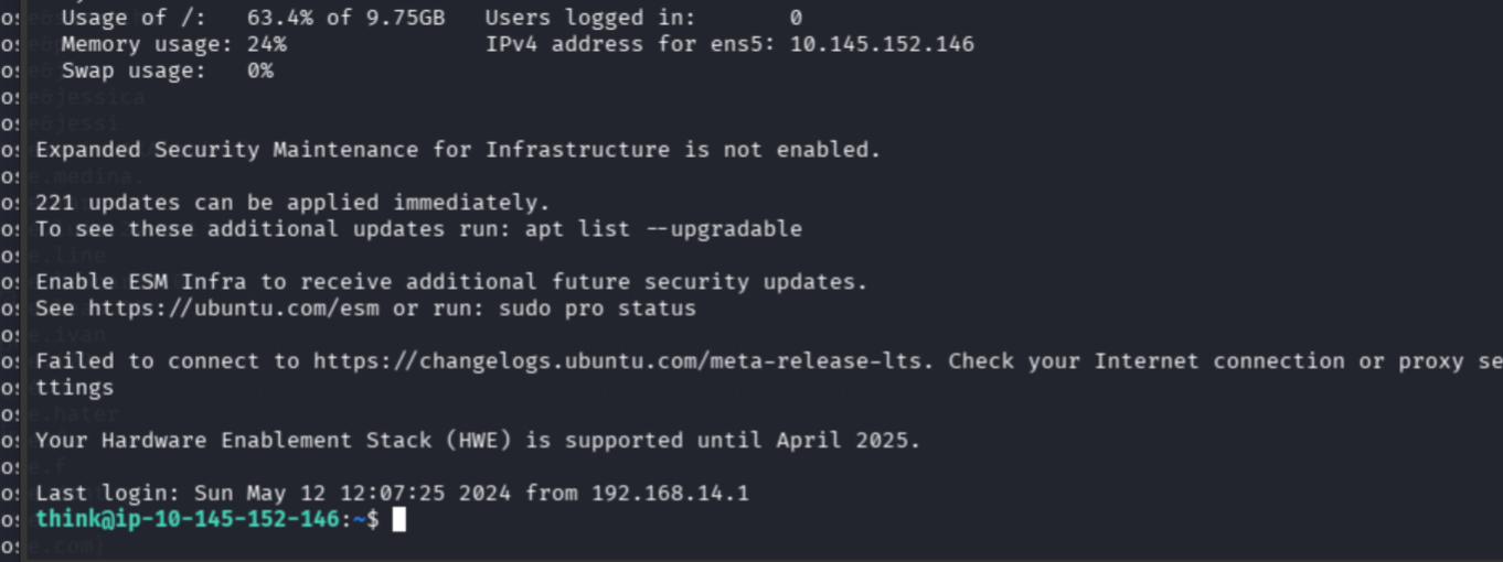 Successful SSH login as think